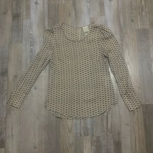 S Cream + Grey Pattern Silk Top